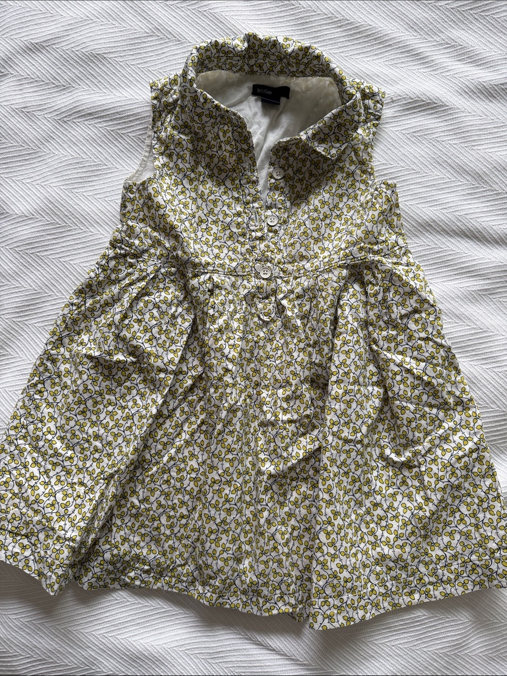 GAP Sleeveless Cream Dress with Olive Floral Pattern